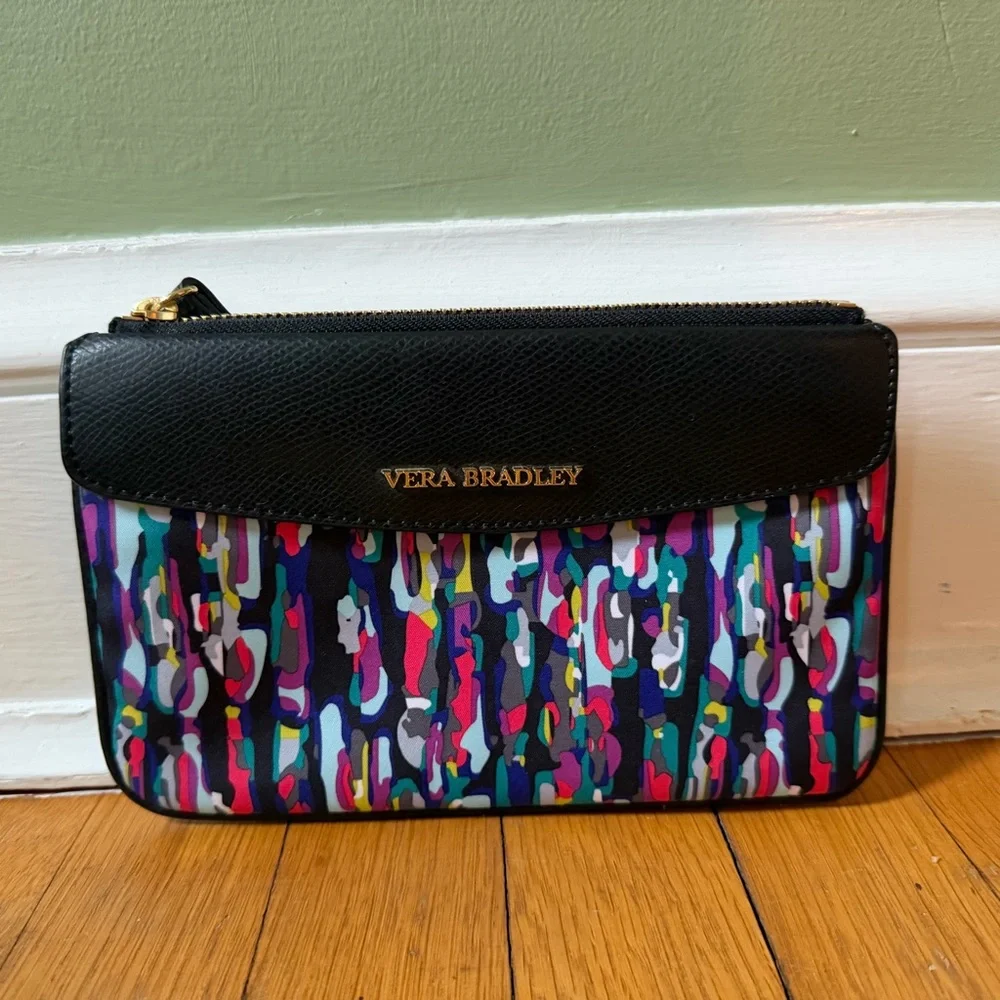 Vera Bradley Black Watercolor Brushstrokes  Abstract Wristlet NWOT
